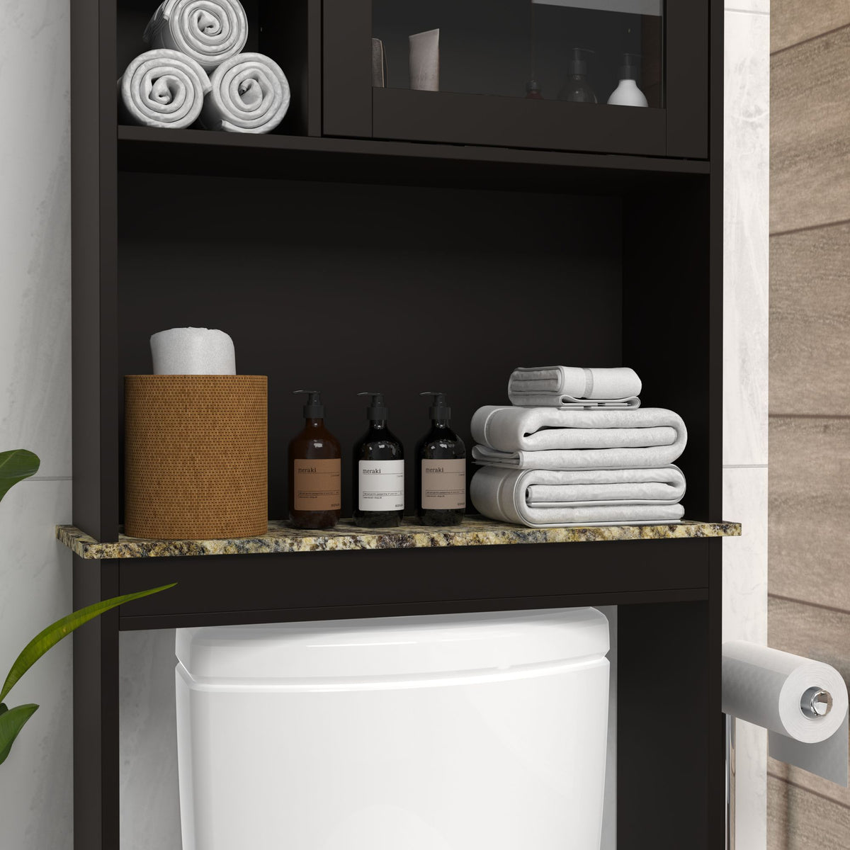Over-the-Toilet Bathroom Storage Cabinet with Adjustable Shelves and Door