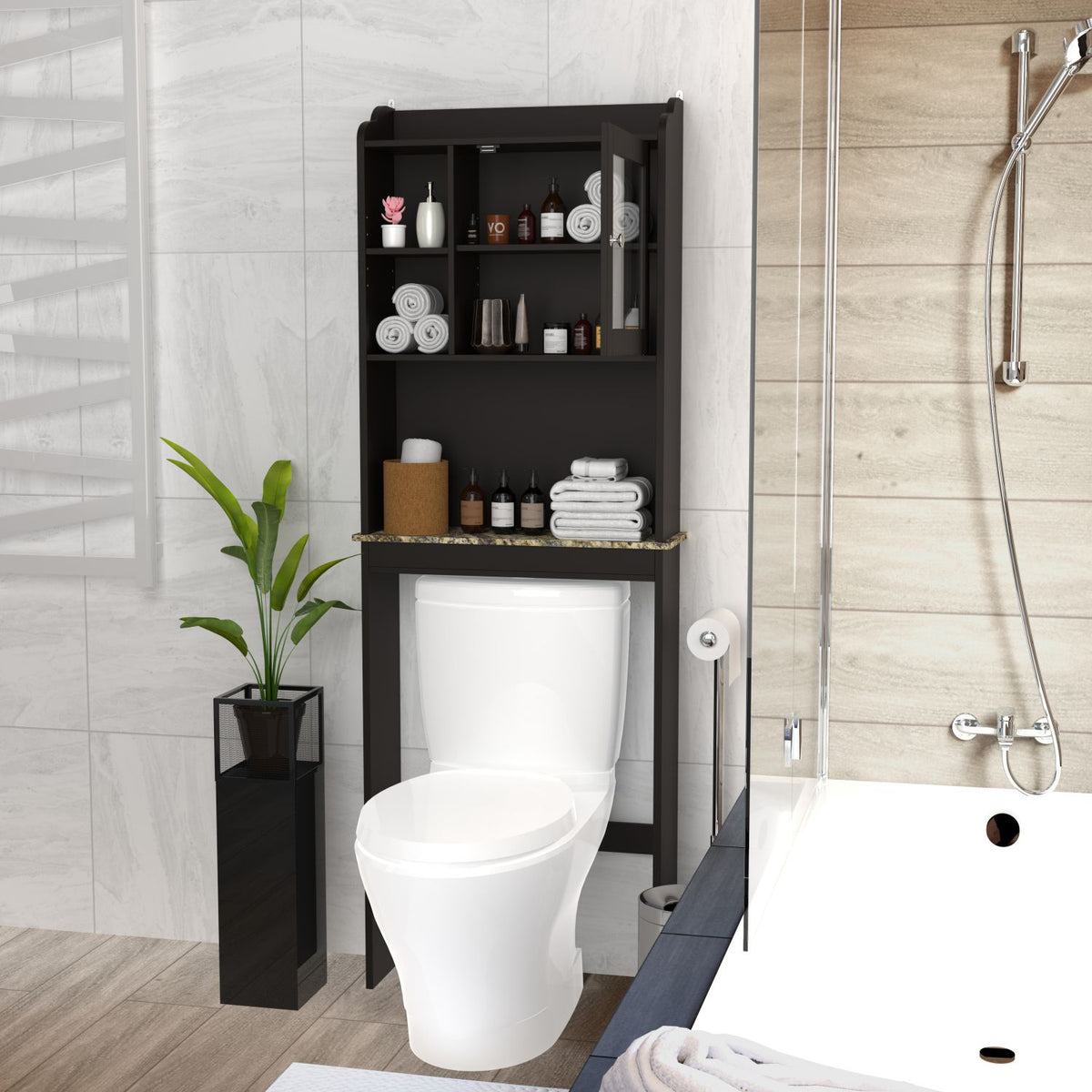 Over-the-Toilet Bathroom Storage Cabinet with Adjustable Shelves and Door