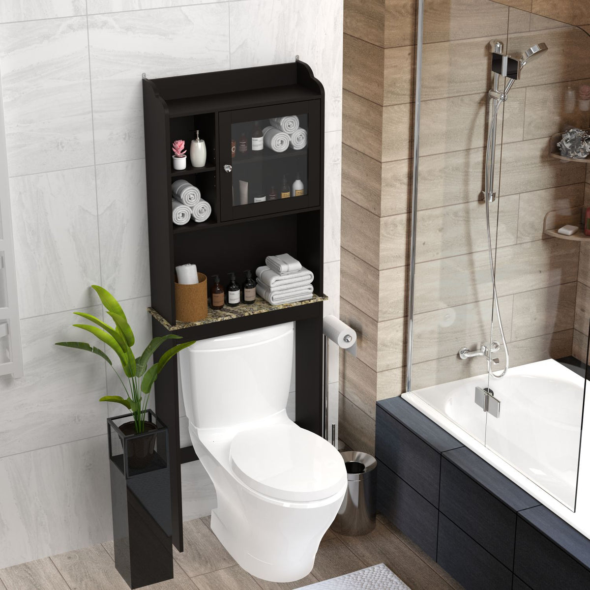 Over-the-Toilet Bathroom Storage Cabinet with Adjustable Shelves and Door
