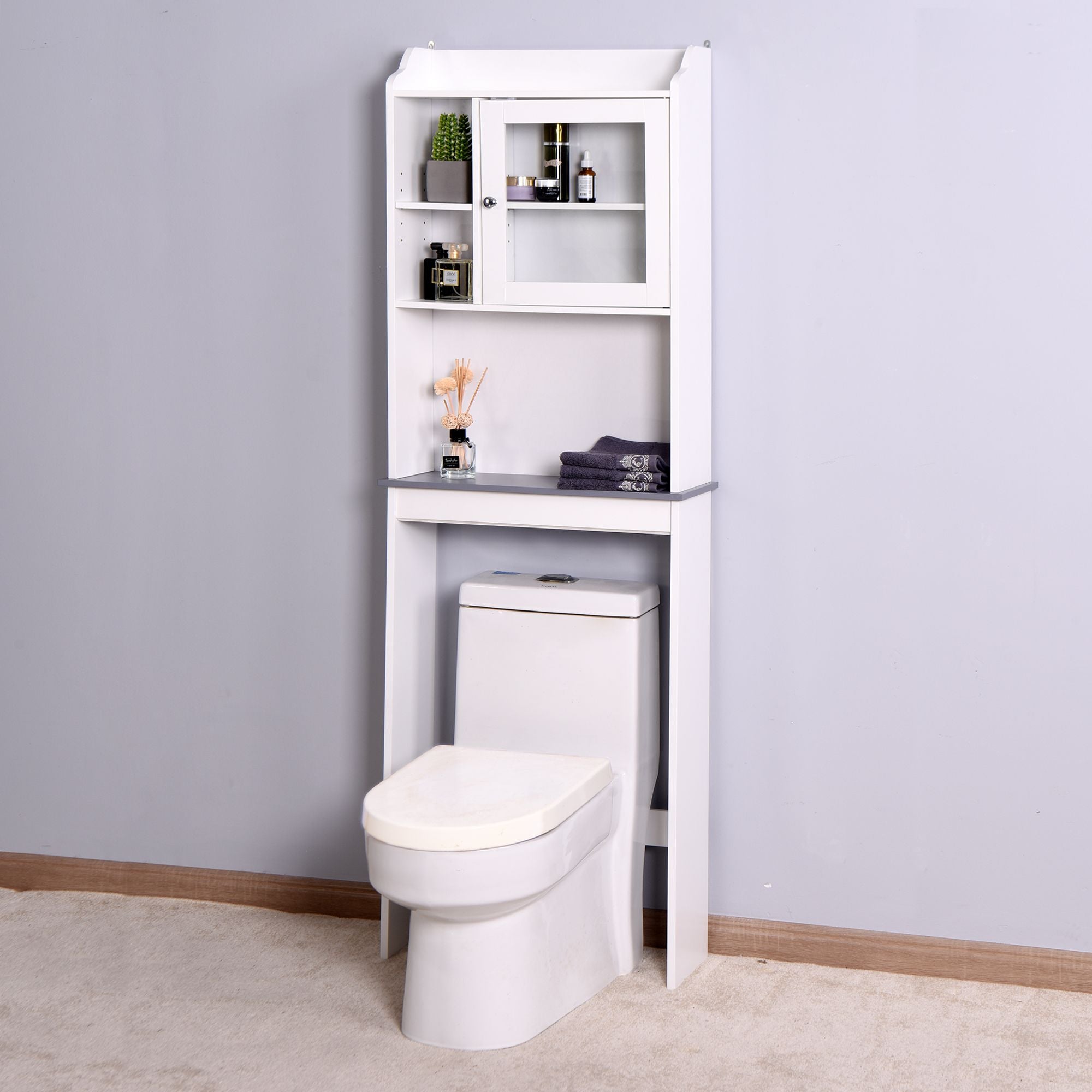 Modern Over-The-Toilet Storage Cabinet with Adjustable Shelves