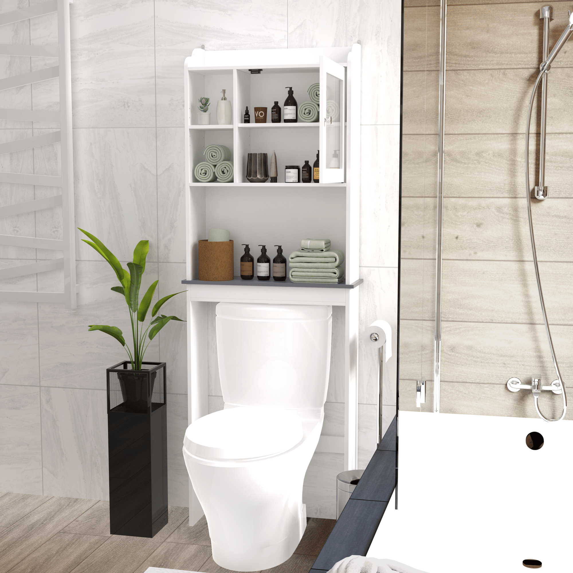 Modern Over-The-Toilet Storage Cabinet with Adjustable Shelves