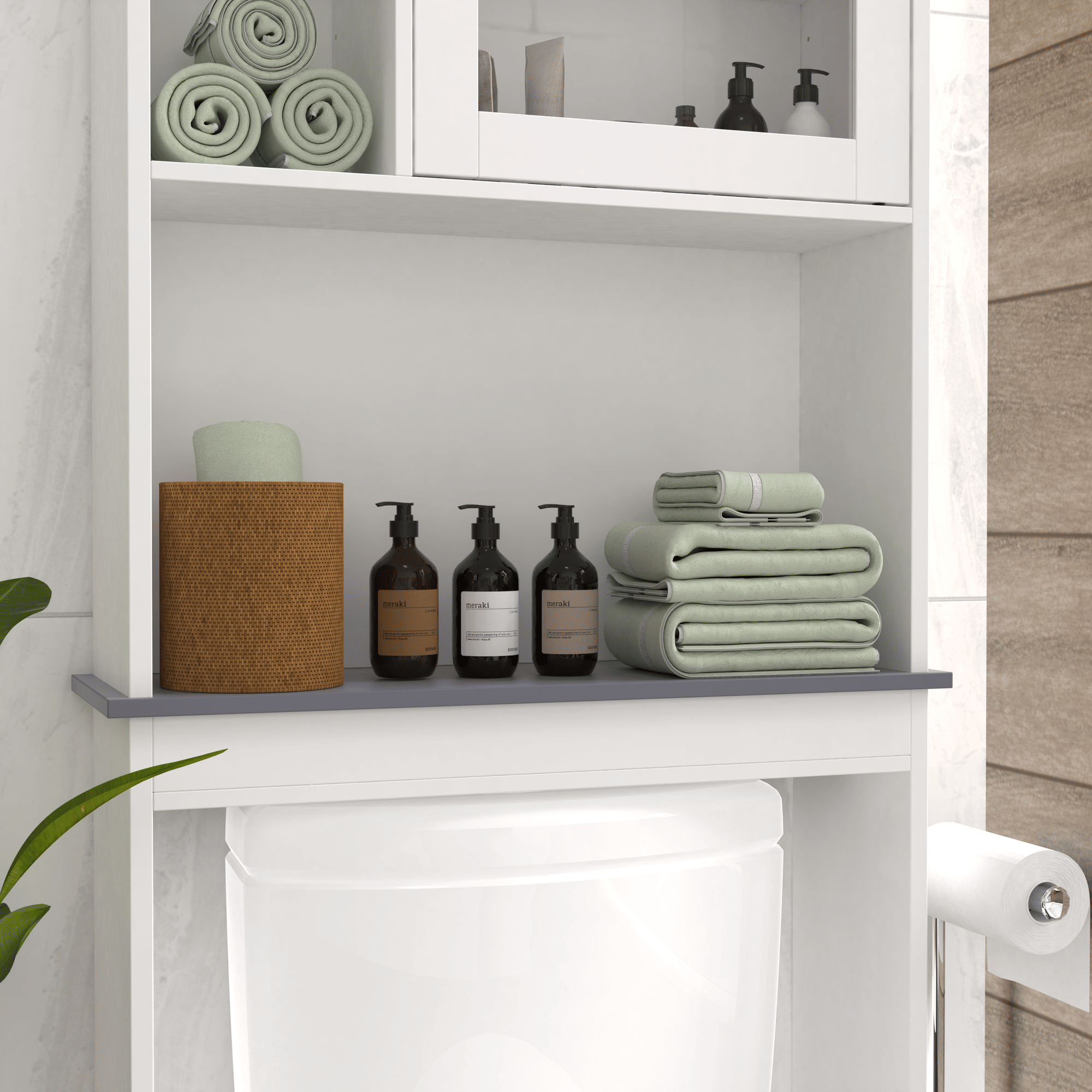 Modern Over-The-Toilet Storage Cabinet with Adjustable Shelves