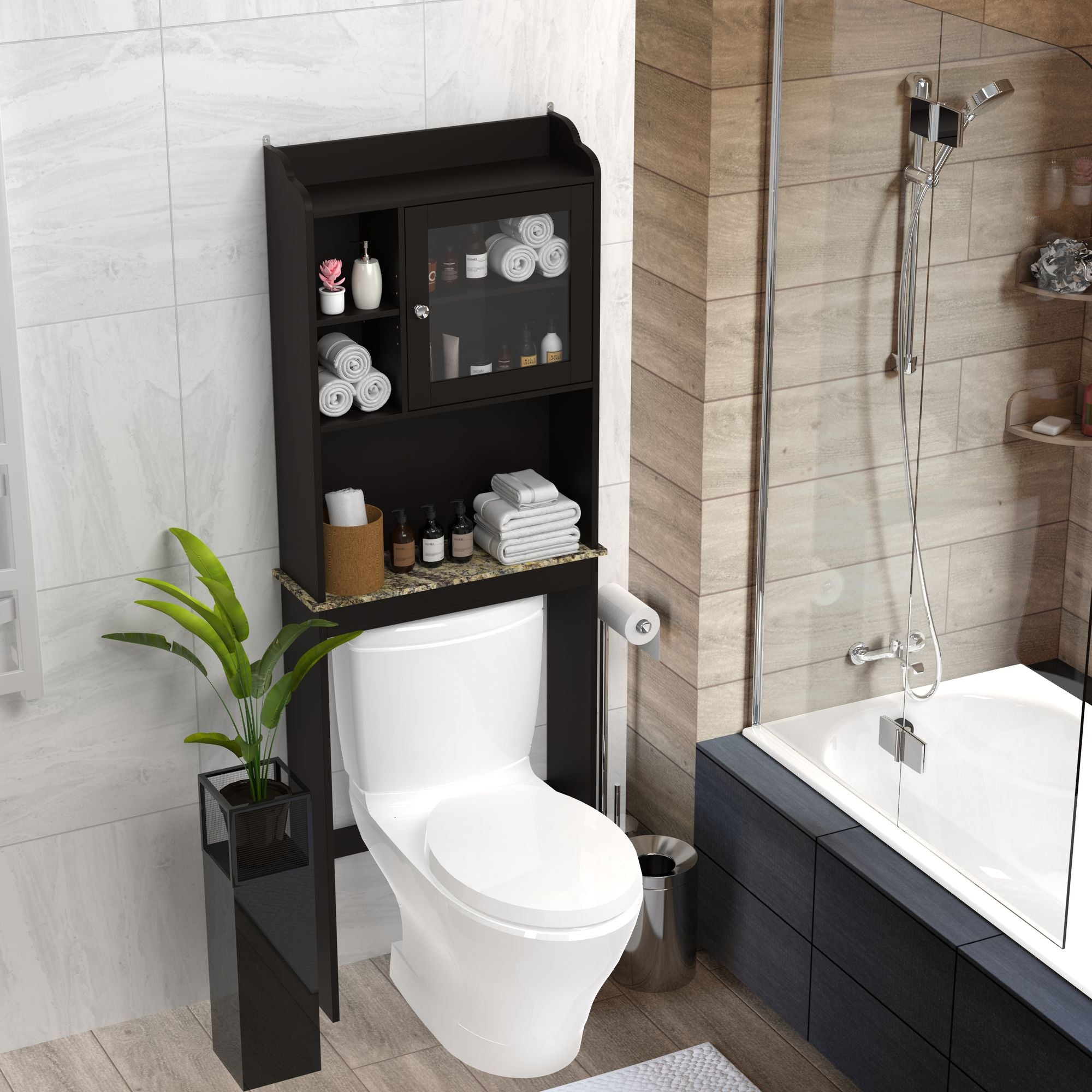 Modern Over-The-Toilet Storage Cabinet with Adjustable Shelves