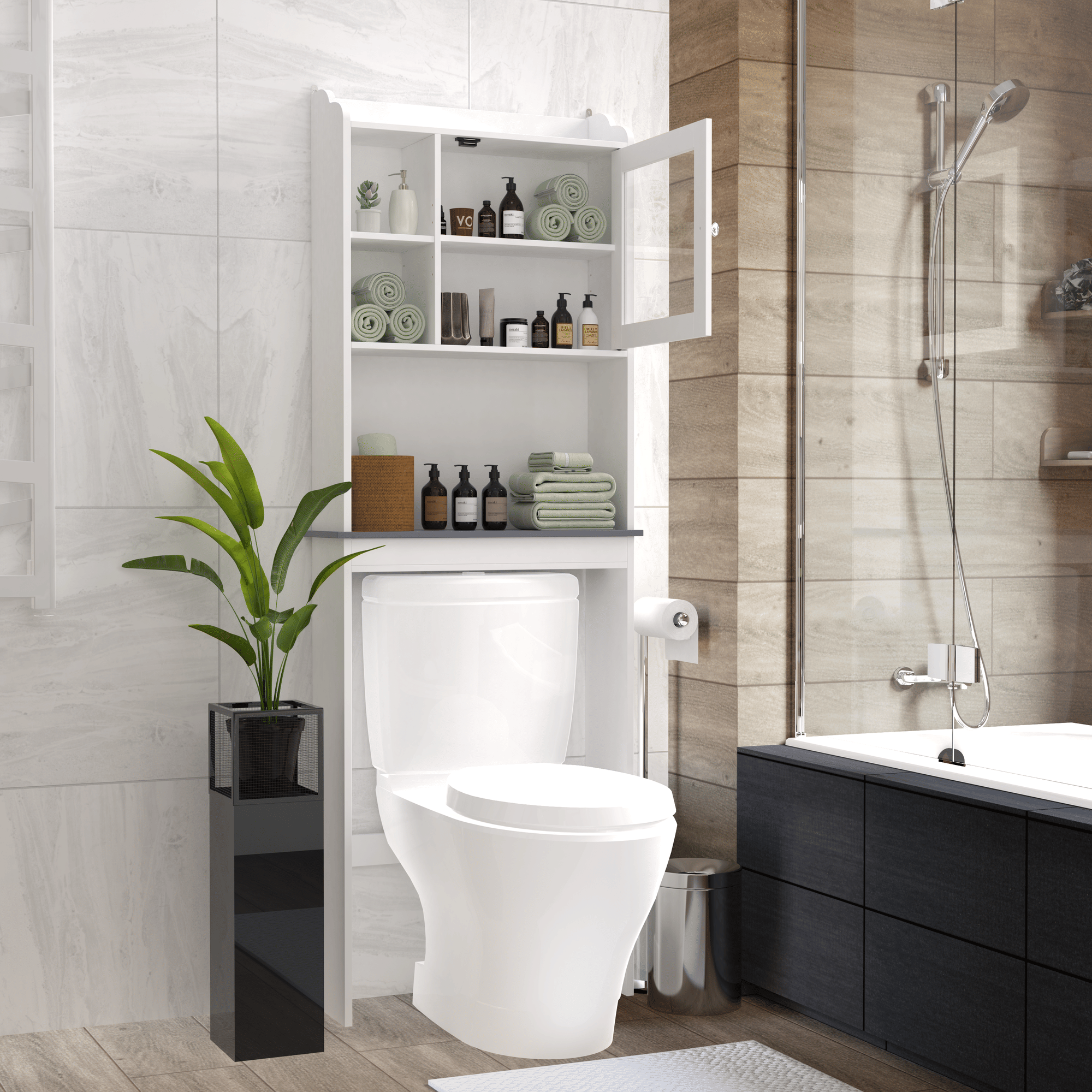 Modern Over-The-Toilet Storage Cabinet with Adjustable Shelves