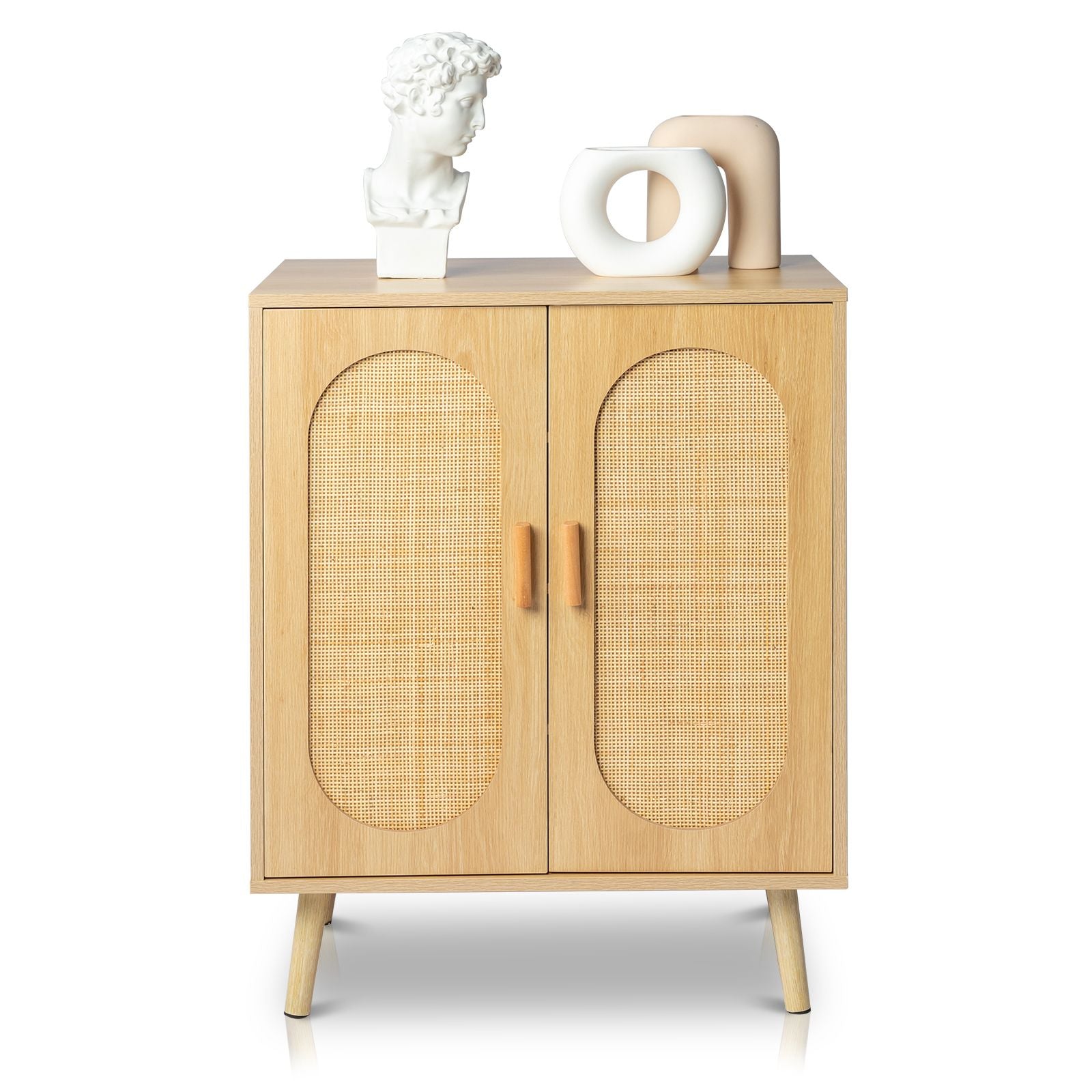 Modern Rattan Shoe Storage Cabinet with Double Doors and Adjustable Shelves