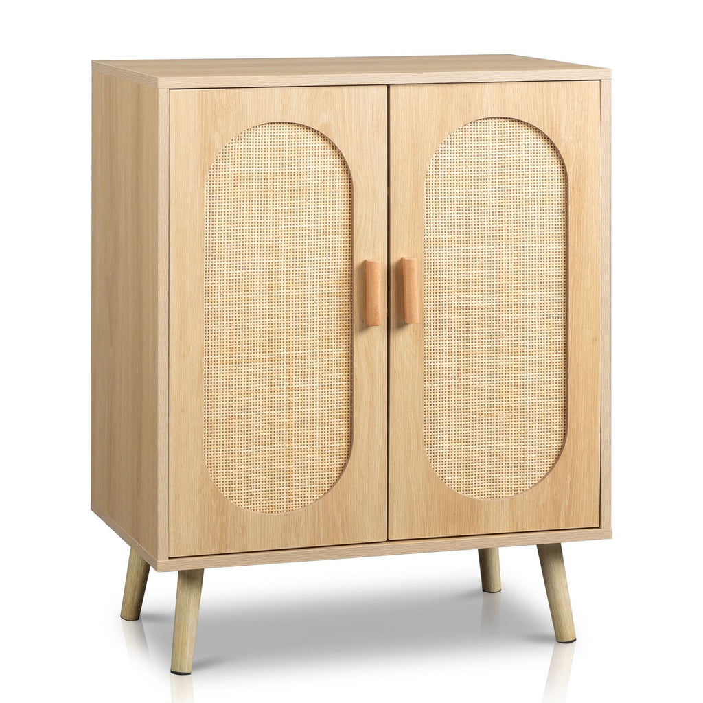 Modern Rattan Shoe Storage Cabinet with Double Doors and Adjustable Shelves
