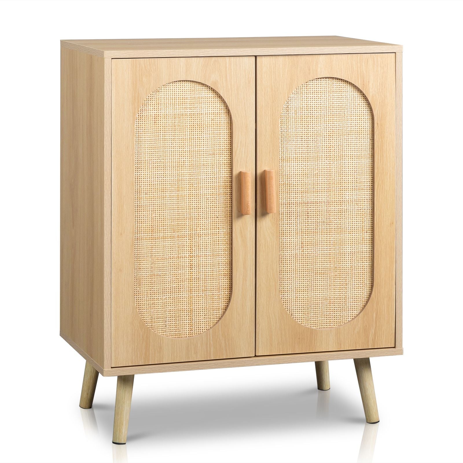 Modern Rattan Shoe Storage Cabinet with Double Doors and Adjustable Shelves