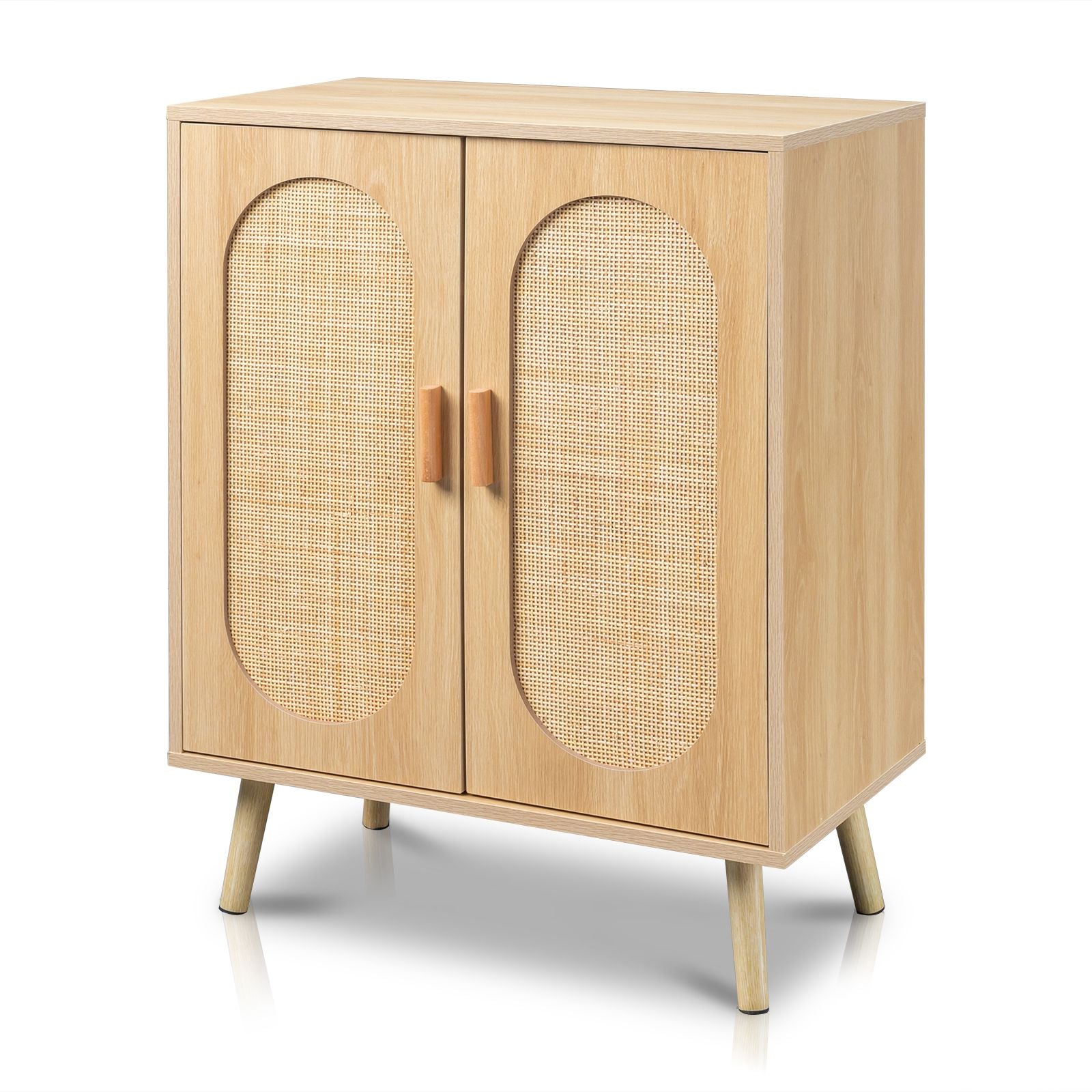 Modern Rattan Shoe Storage Cabinet with Double Doors and Adjustable Shelves