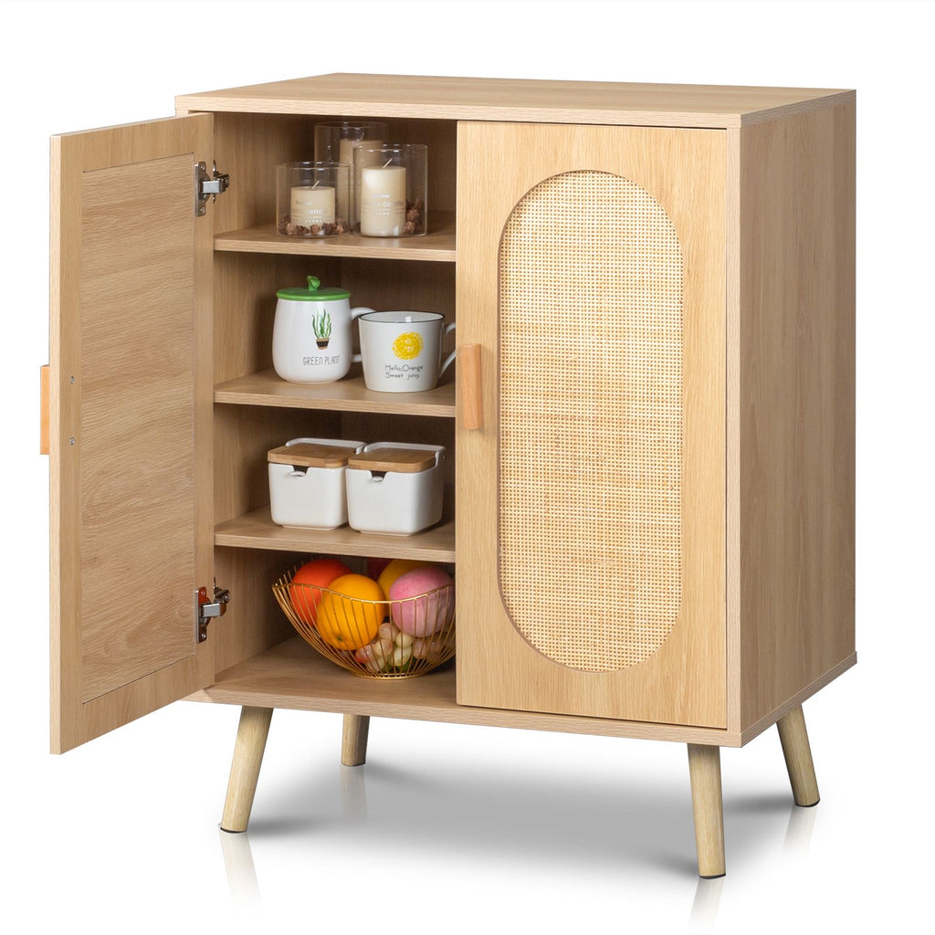 Modern Rattan Shoe Storage Cabinet with Double Doors and Adjustable Shelves