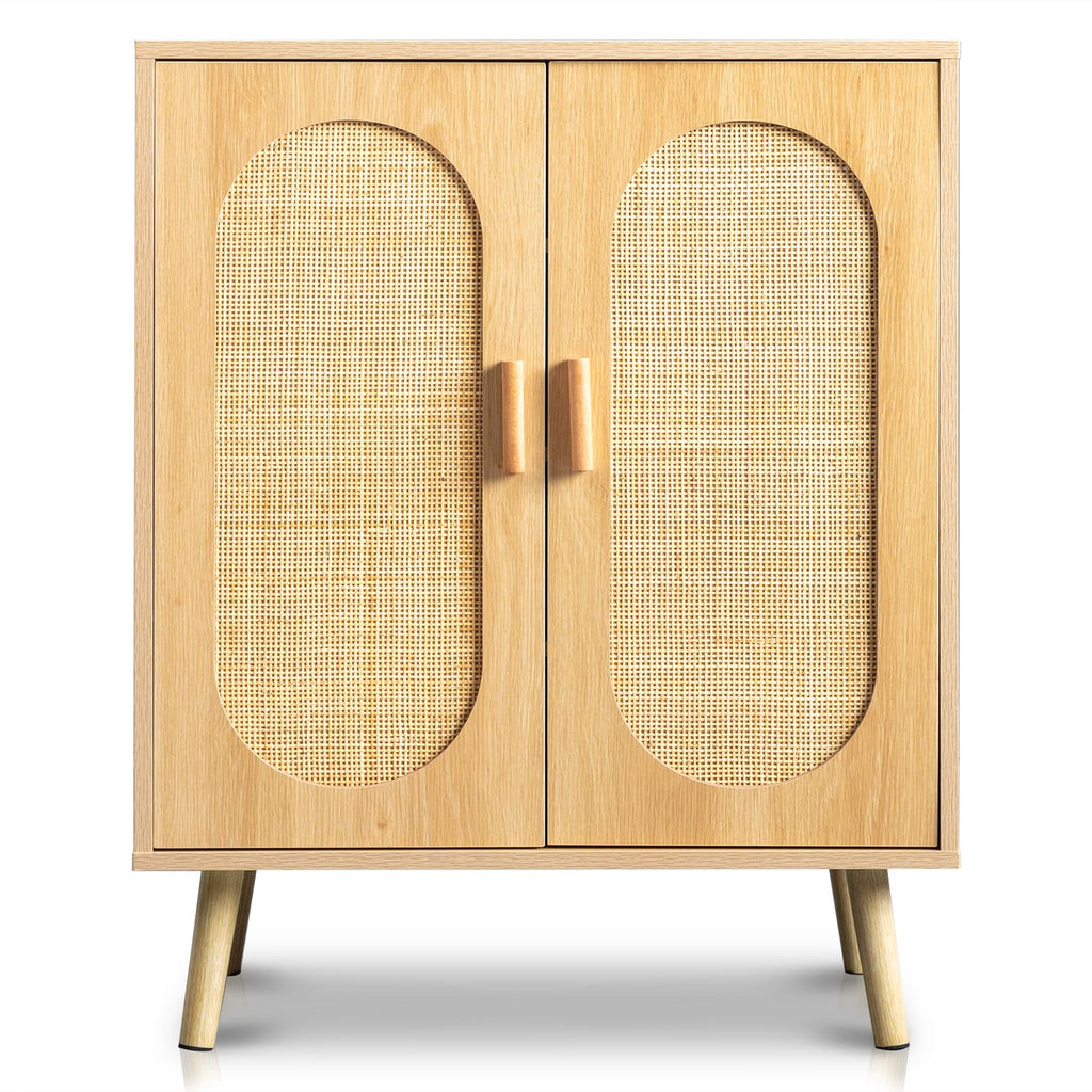 Modern Rattan Shoe Storage Cabinet with Double Doors and Adjustable Shelves