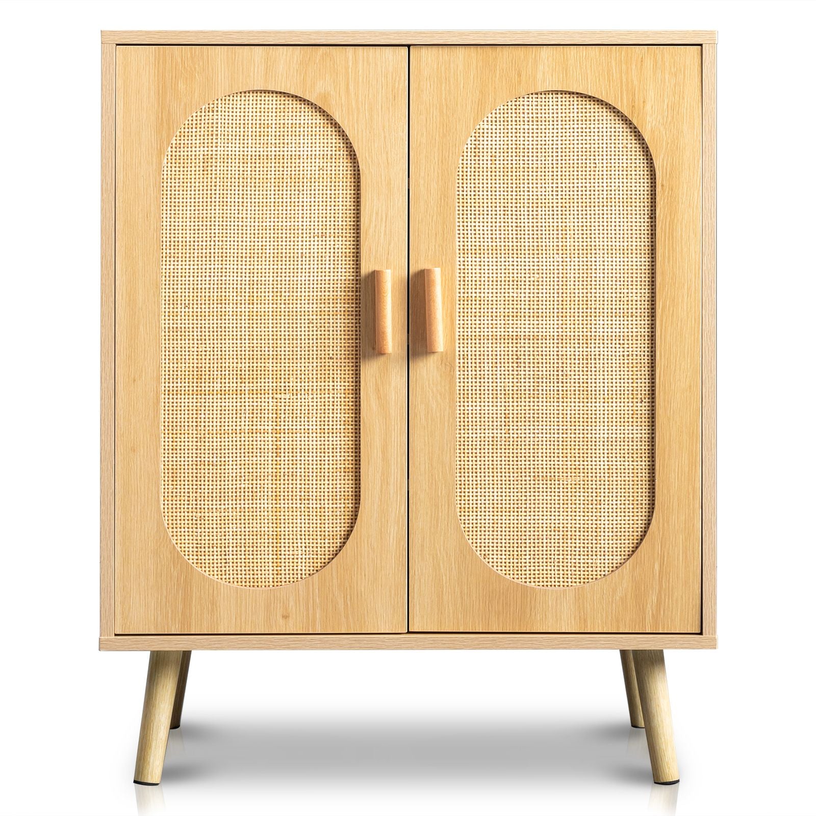 Modern Rattan Shoe Storage Cabinet with Double Doors and Adjustable Shelves