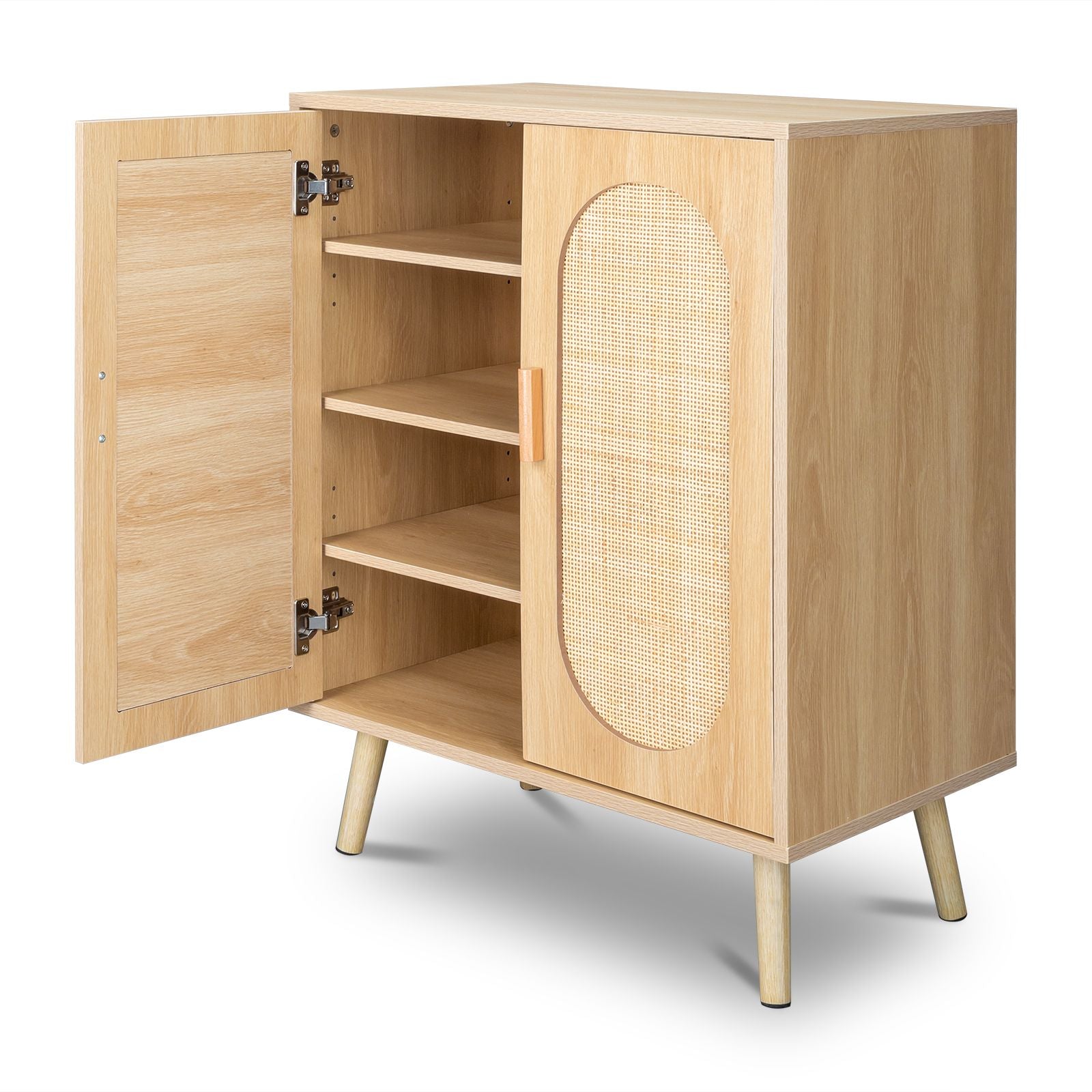Modern Rattan Shoe Storage Cabinet with Double Doors and Adjustable Shelves