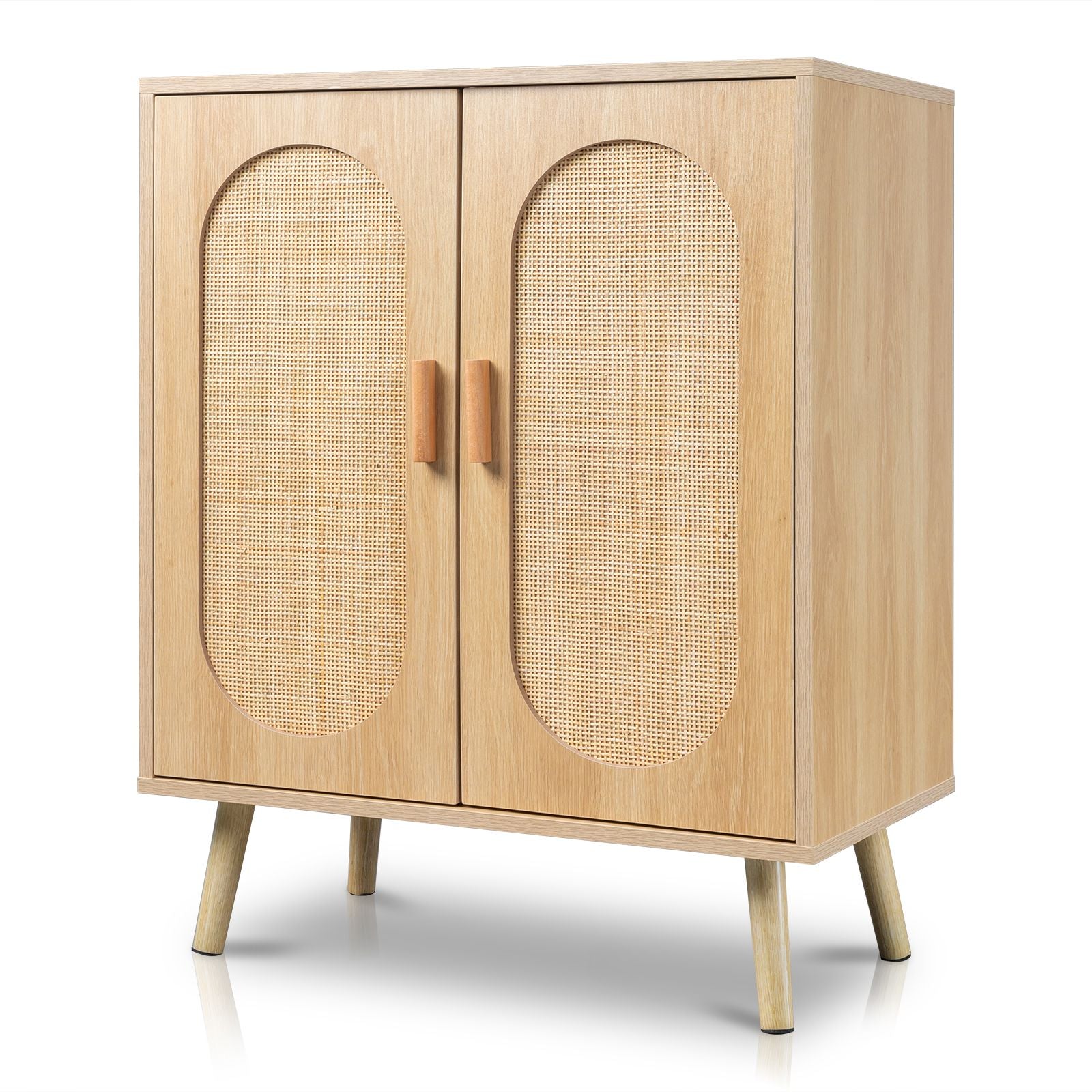 Modern Rattan Shoe Storage Cabinet with Double Doors and Adjustable Shelves