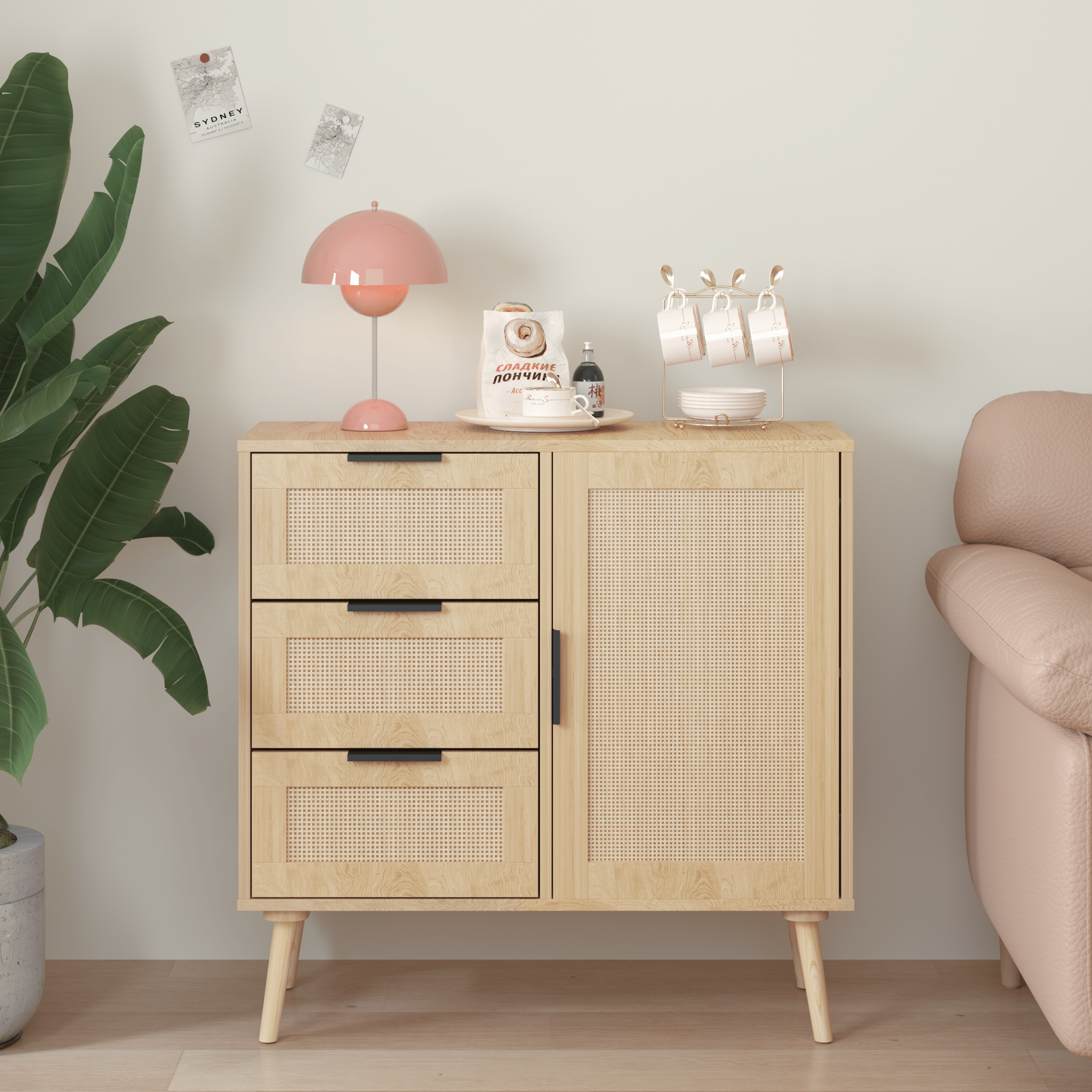 Modern Rattan Dresser with Versatile Storage