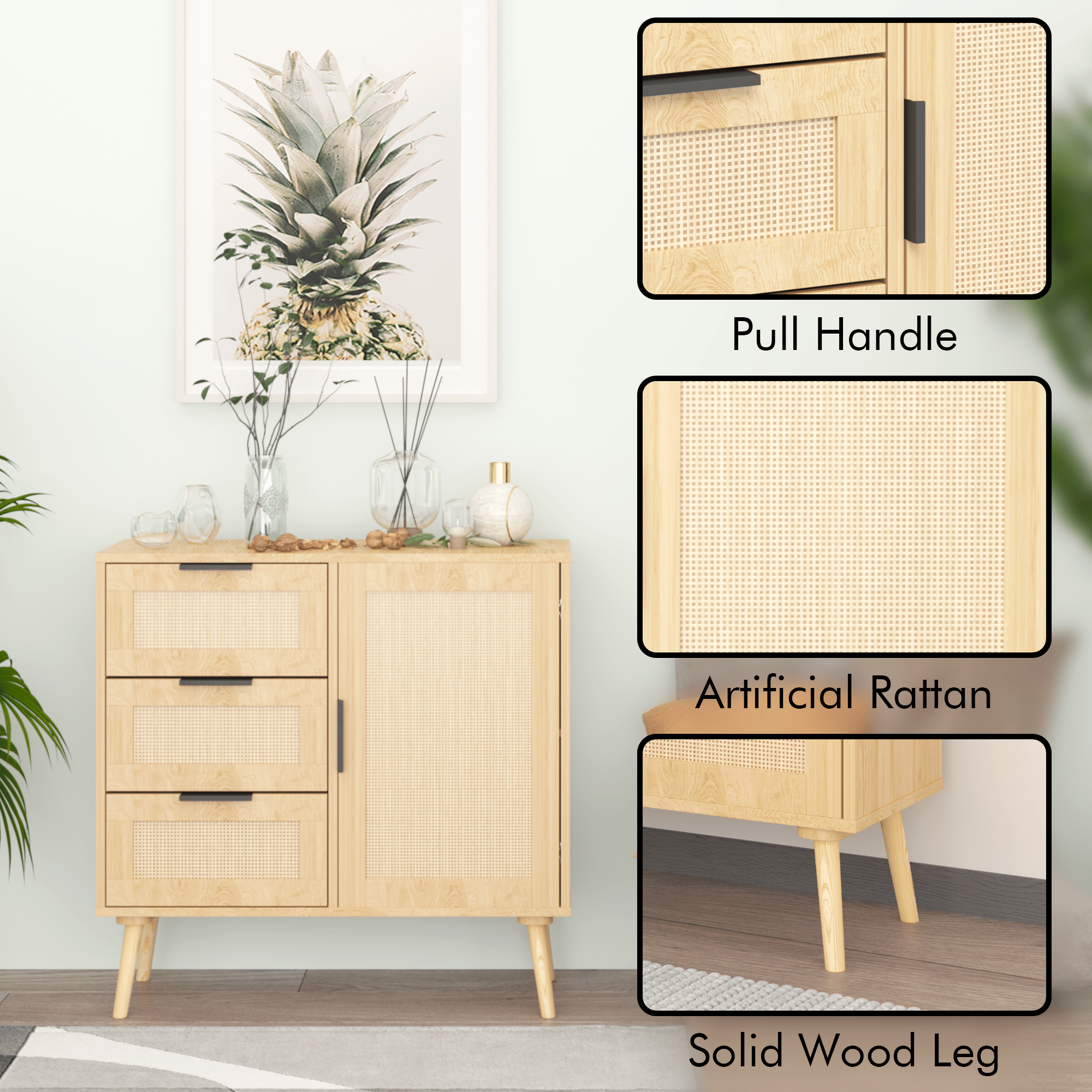 Modern Rattan Dresser with Versatile Storage
