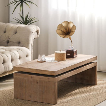 Modern Rustic Wood Coffee Table – Rectangular Living Room Center Table with Floating Top Design 47.6