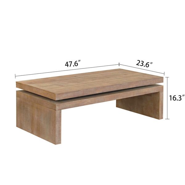 Modern Rustic Wood Coffee Table – Rectangular Living Room Center Table with Floating Top Design 47.6