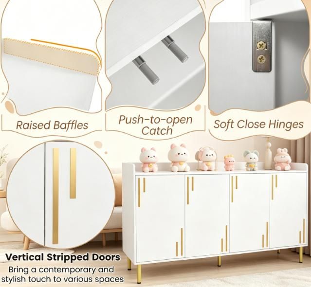 4-Door Storage Cabinet with Metal Legs and Soft Close Hinges