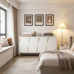 4-Door Storage Cabinet with Metal Legs and Soft Close Hinges