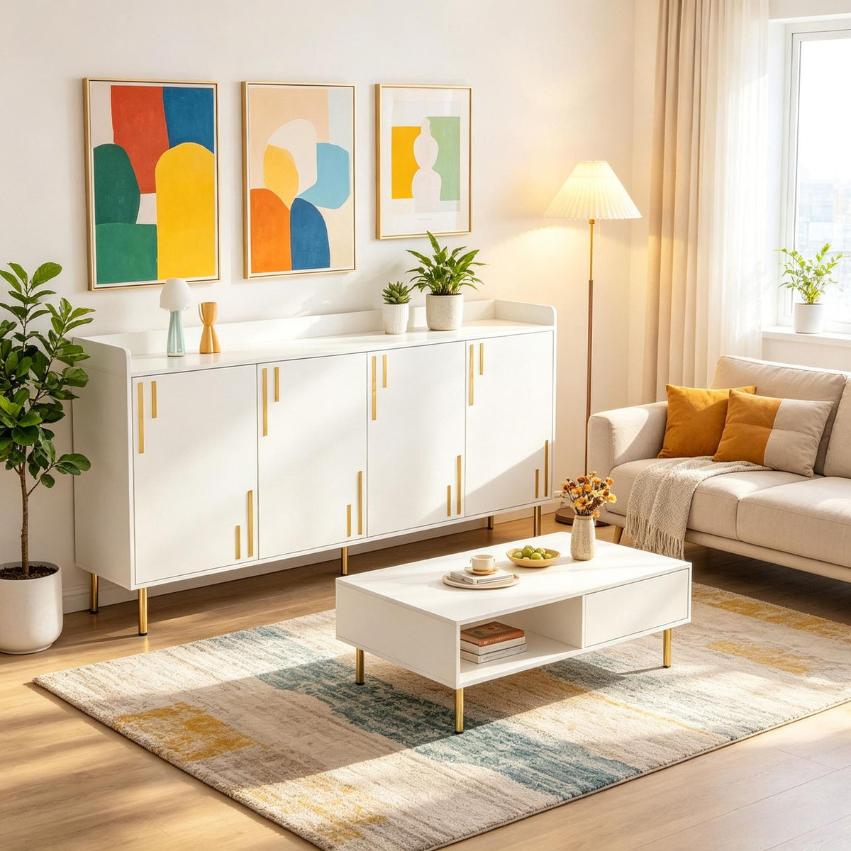 4-Door Storage Cabinet with Metal Legs and Soft Close Hinges
