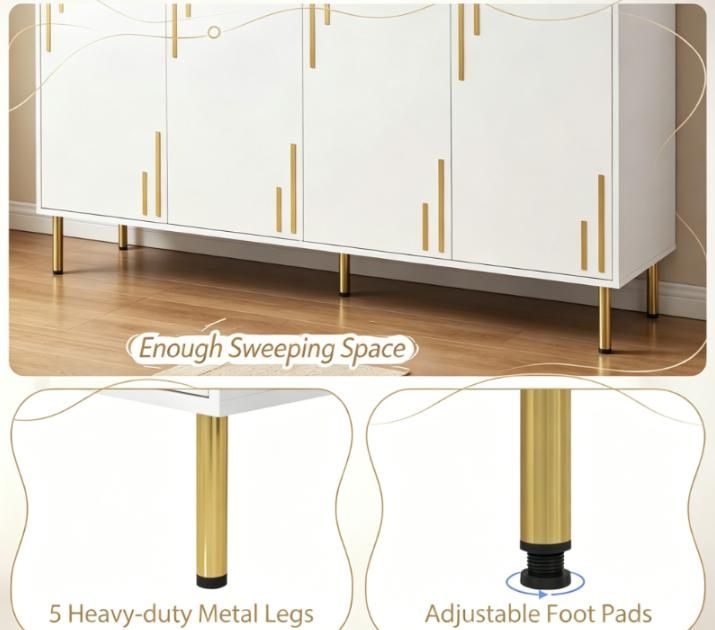 4-Door Storage Cabinet with Metal Legs and Soft Close Hinges