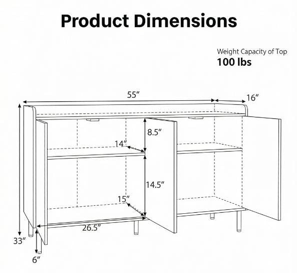4-Door Storage Cabinet with Metal Legs and Soft Close Hinges