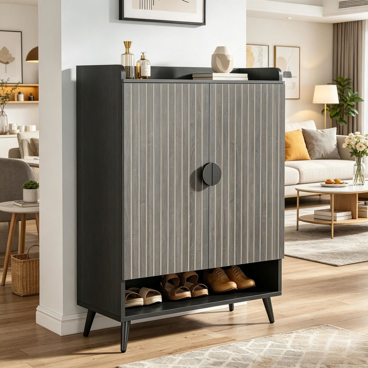Modern Shoe Cabinet with Adjustable Hidden Storage