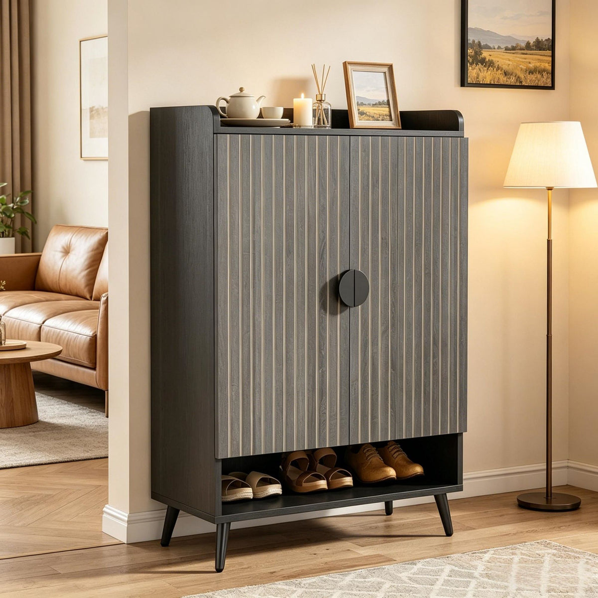 Modern Shoe Cabinet with Adjustable Hidden Storage