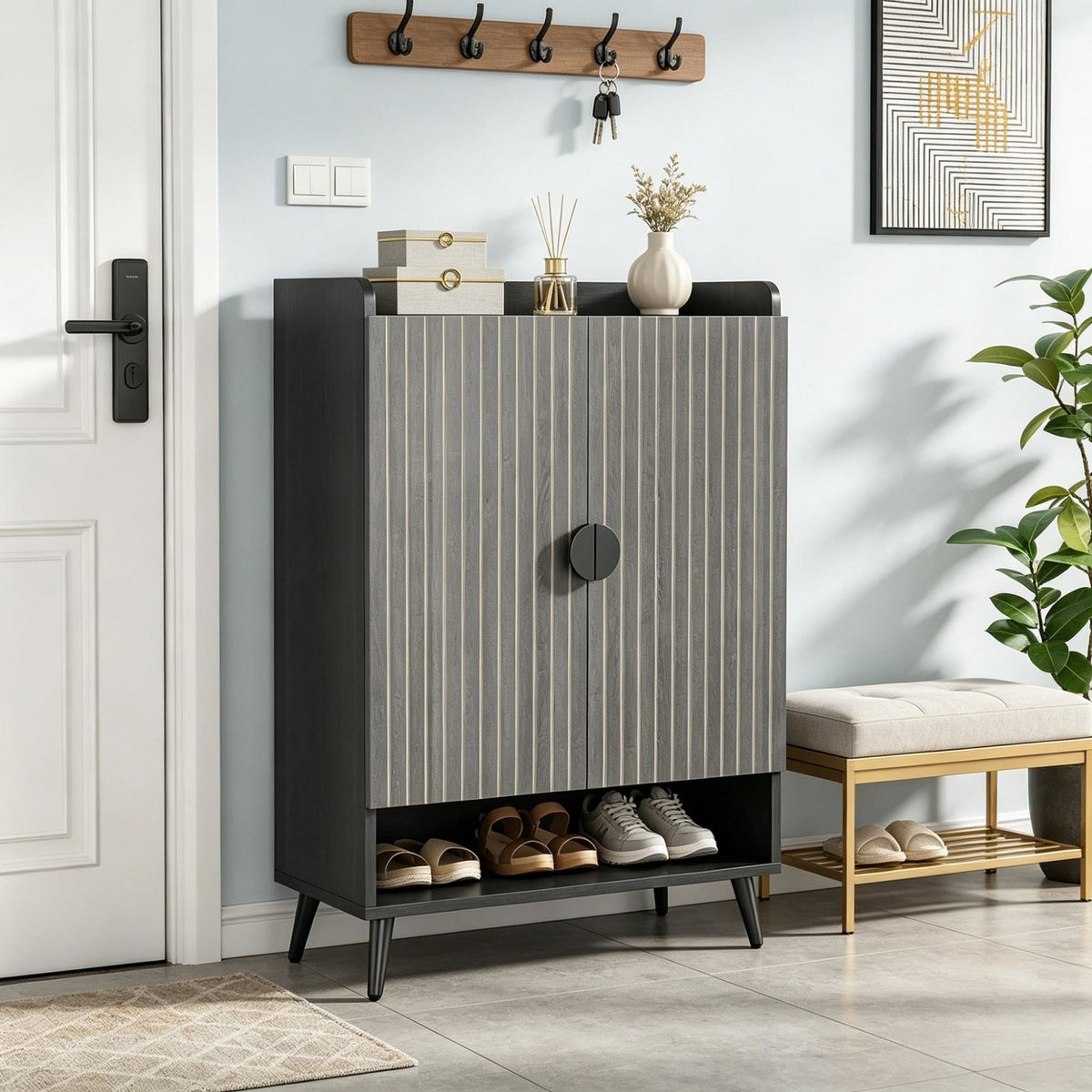 Modern Shoe Cabinet with Adjustable Hidden Storage