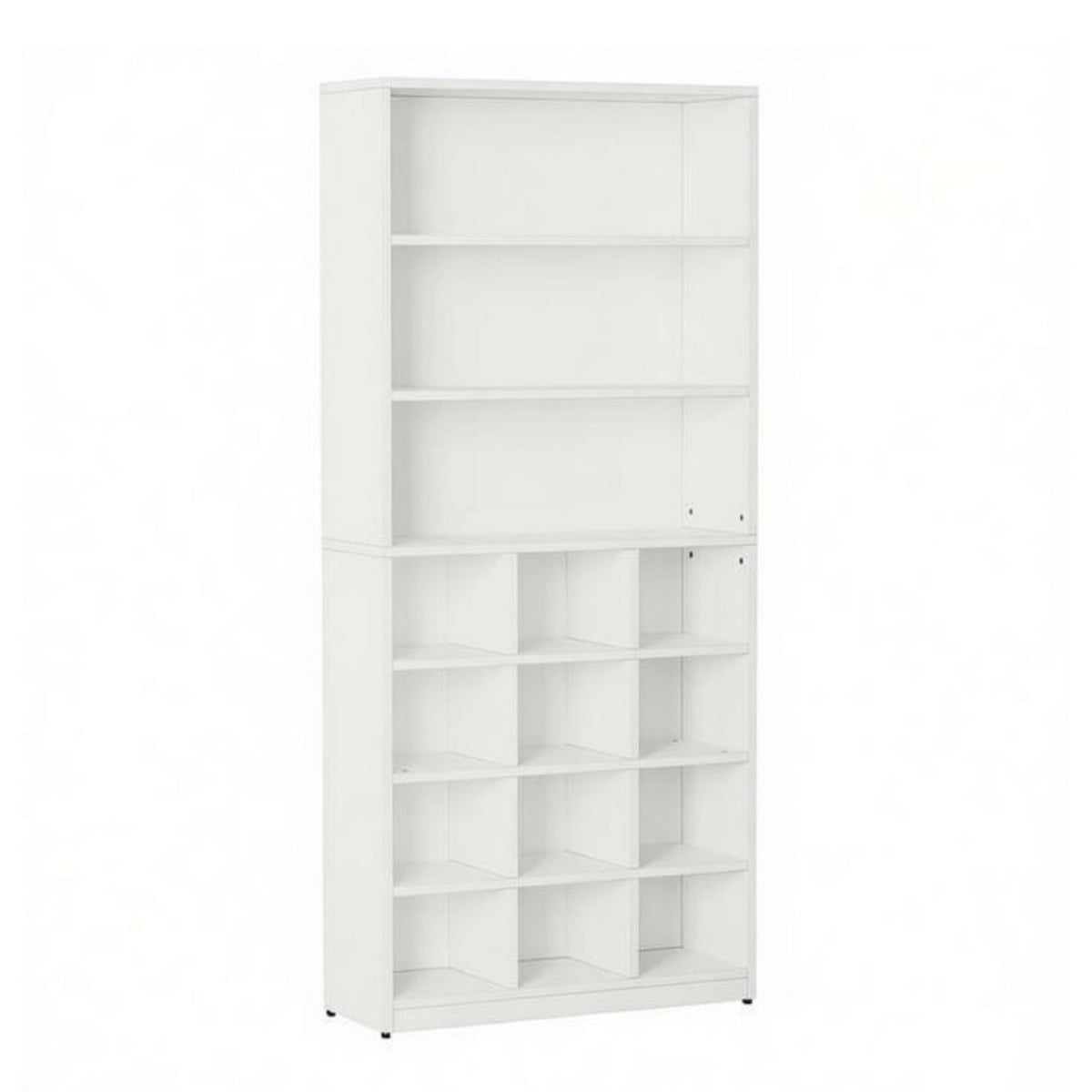 Modern White Shoe Cabinet with 4-Tier Cubby Shelves and Side Hooks