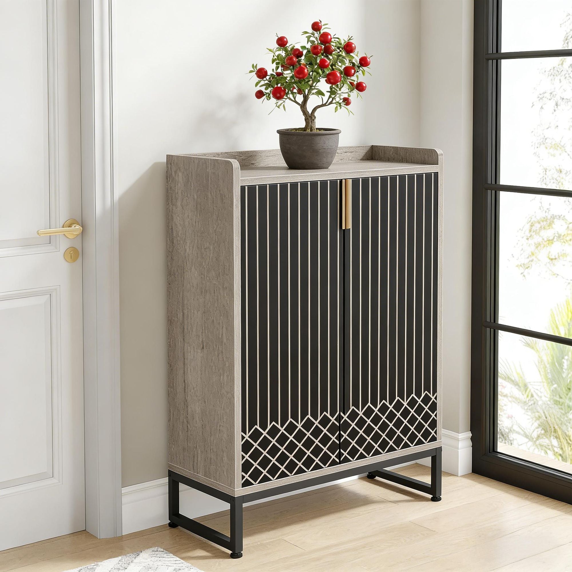 Modern Five-Tier Shoe Cabinet with Two Doors