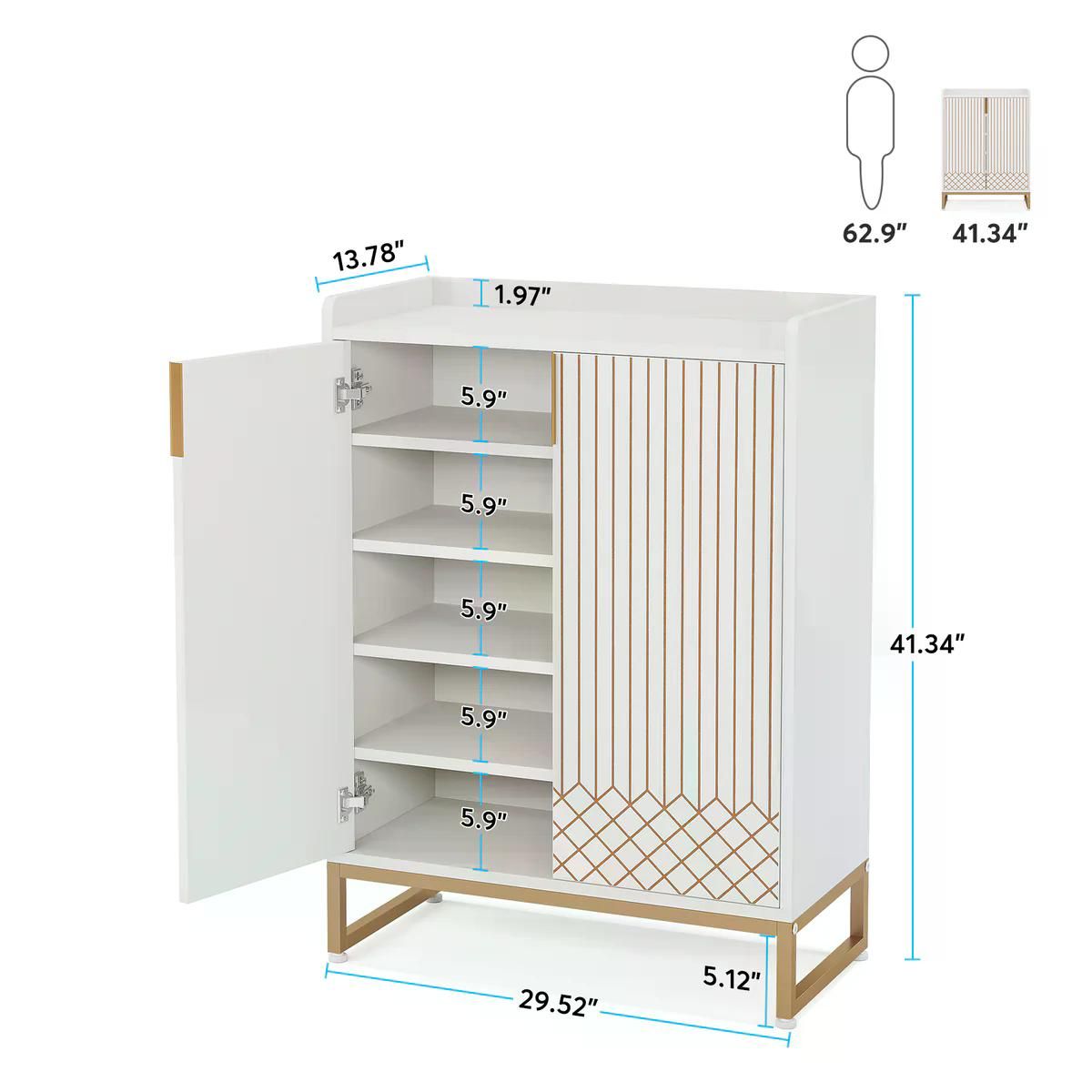 Modern White Shoe Cabinet with Gold Diamond Detail