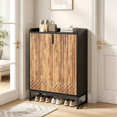Modern White Shoe Cabinet with Gold Detailing