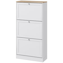 Modern Shoe Storage Cabinet, 3 Flip Drawers, Adjustable Shelves, for 18 Pairs, White