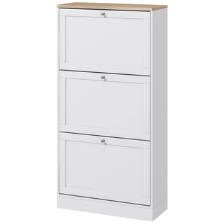 Modern Shoe Storage Cabinet, 3 Flip Drawers, Adjustable Shelves, for 18 Pairs, White