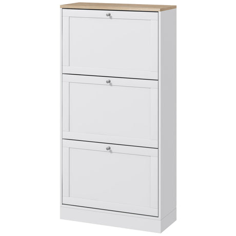 Modern Shoe Storage Cabinet, 3 Flip Drawers, Adjustable Shelves, for 18 Pairs, White