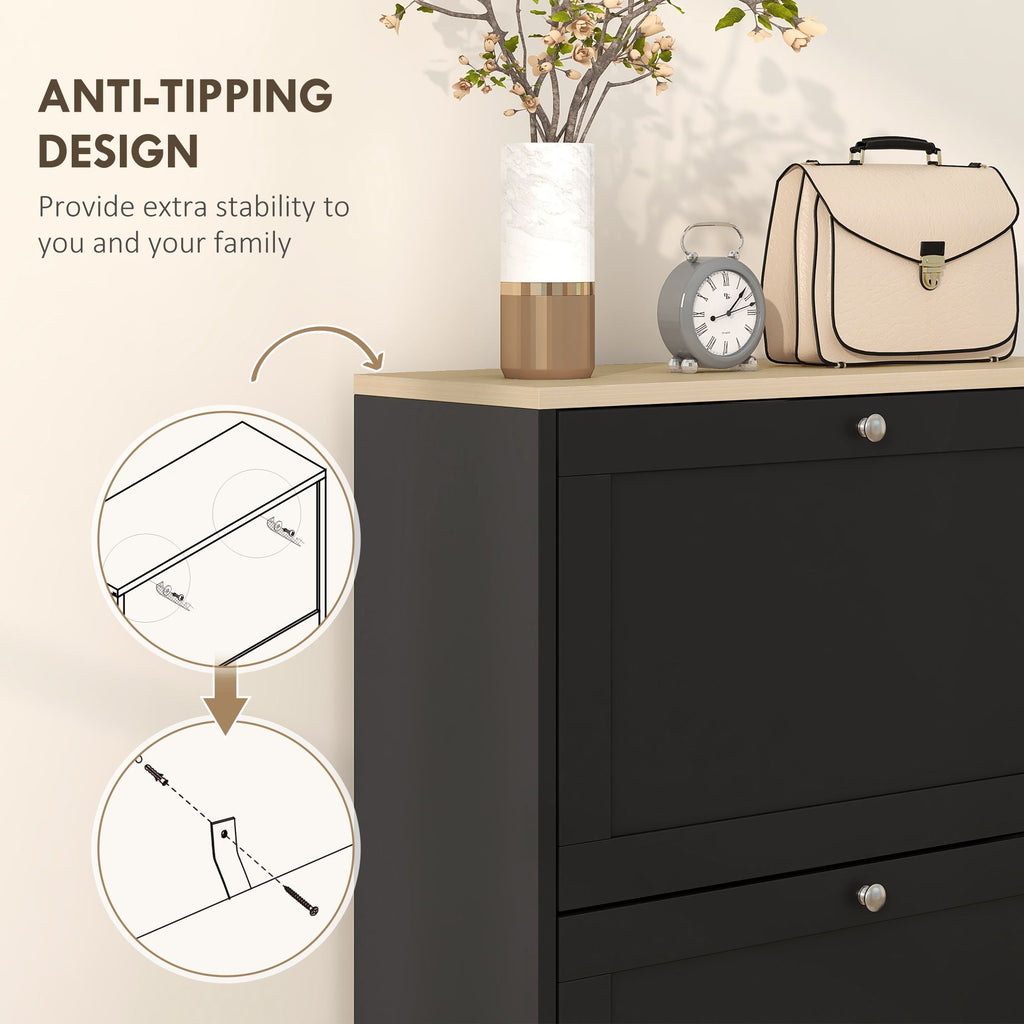 Modern Shoe Storage Cabinet with 3 Flip Drawers and Adjustable Shelves