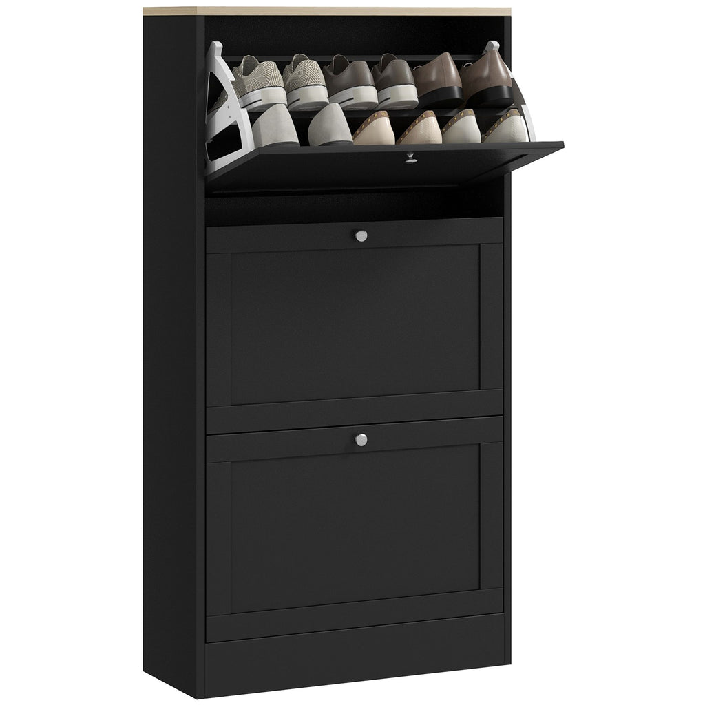 Modern Shoe Storage Cabinet with 3 Flip Drawers and Adjustable Shelves