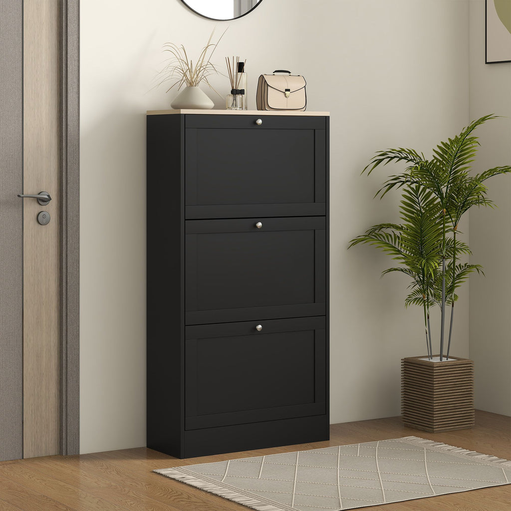 Modern Shoe Storage Cabinet with 3 Flip Drawers and Adjustable Shelves