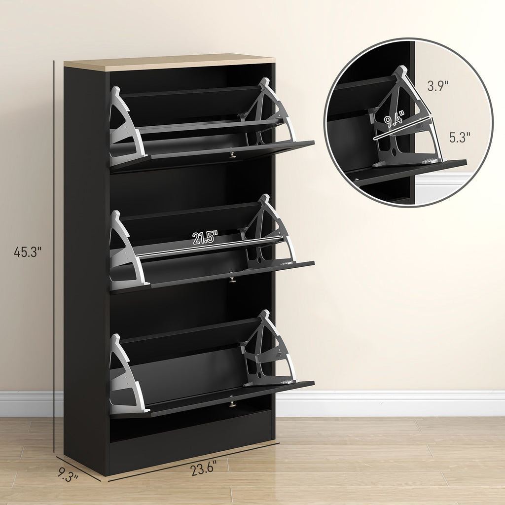Modern Shoe Storage Cabinet with 3 Flip Drawers and Adjustable Shelves