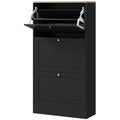 Modern Shoe Storage Cabinet with 3 Flip Drawers and Adjustable Shelves