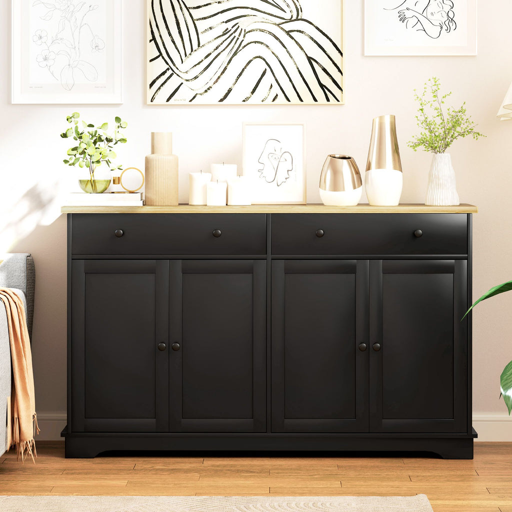 Modern Black Sideboard with Drawers and Adjustable Shelves