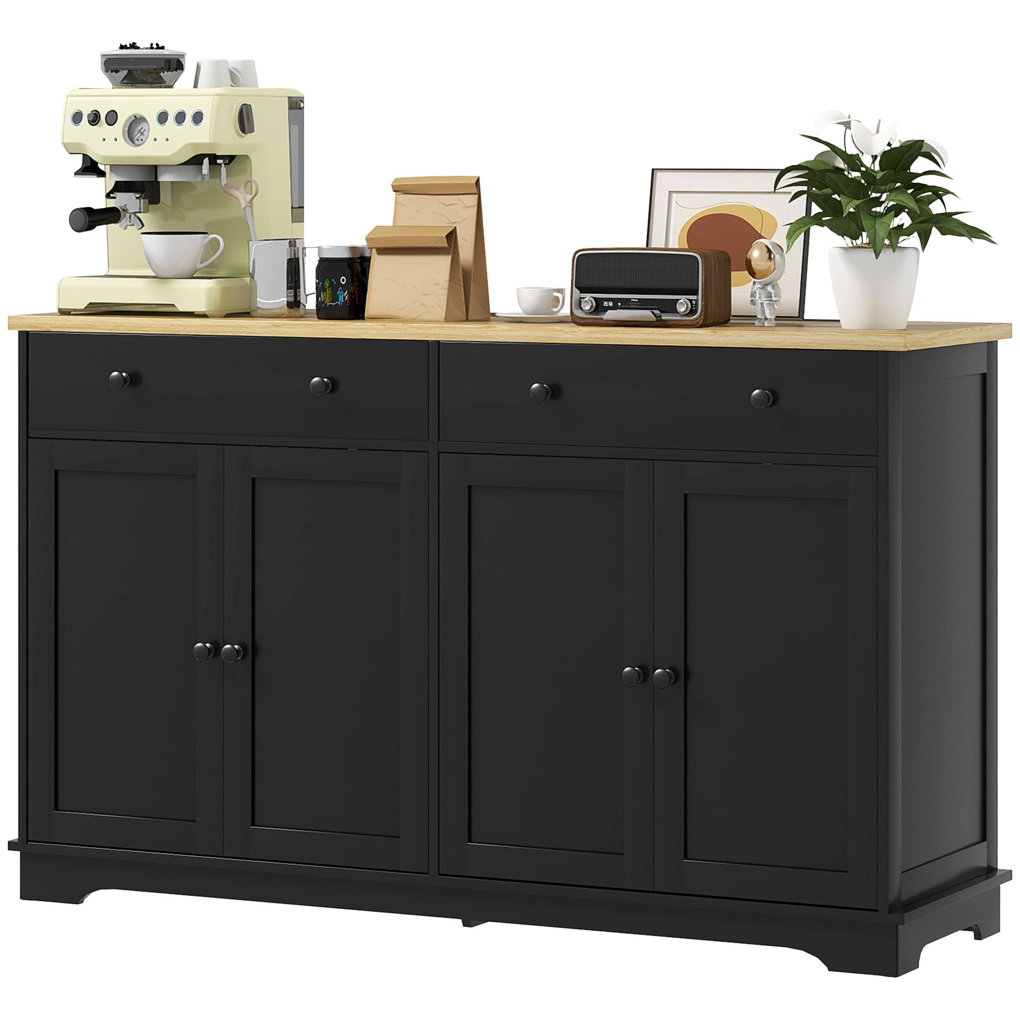 Modern Black Sideboard with Drawers and Adjustable Shelves