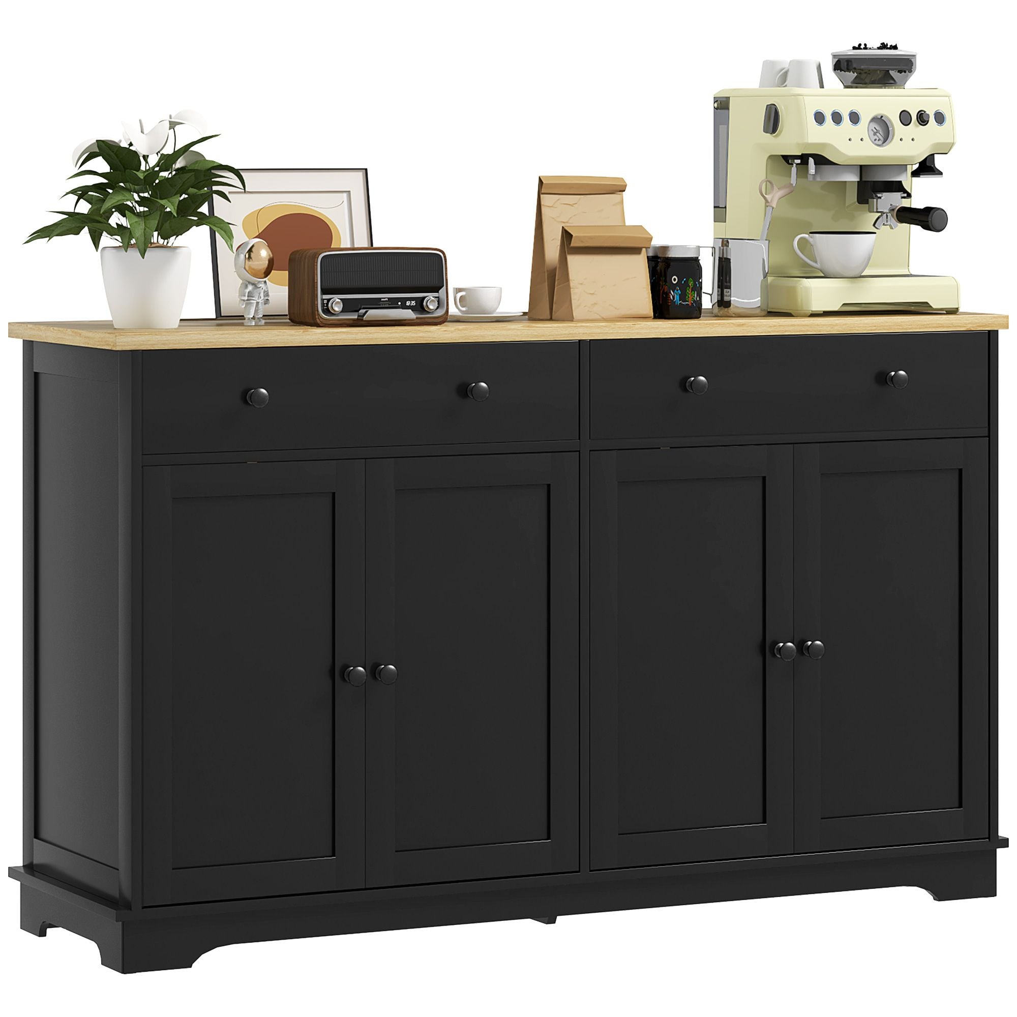 Modern Black Sideboard with Drawers and Adjustable Shelves