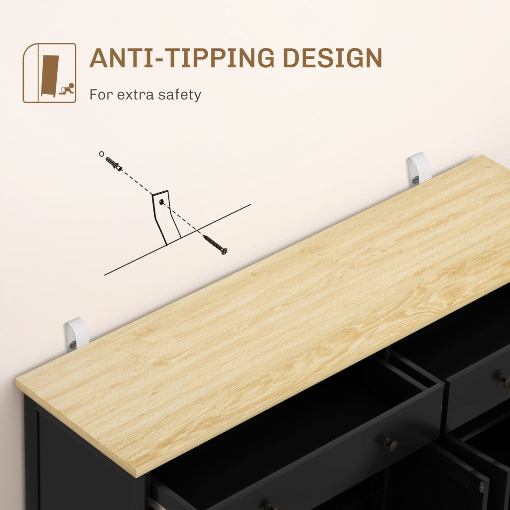 Modern Black Sideboard with Drawers and Adjustable Shelves