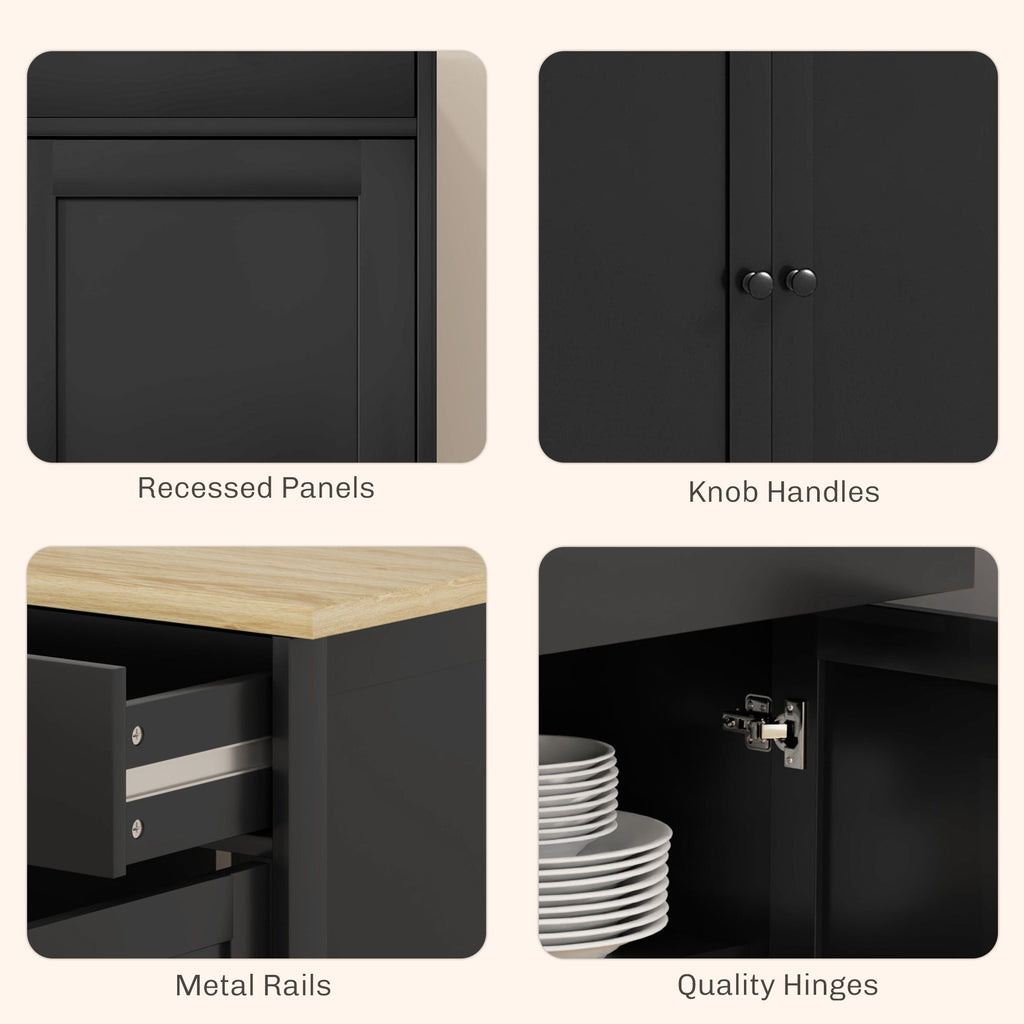Modern Black Sideboard with Drawers and Adjustable Shelves