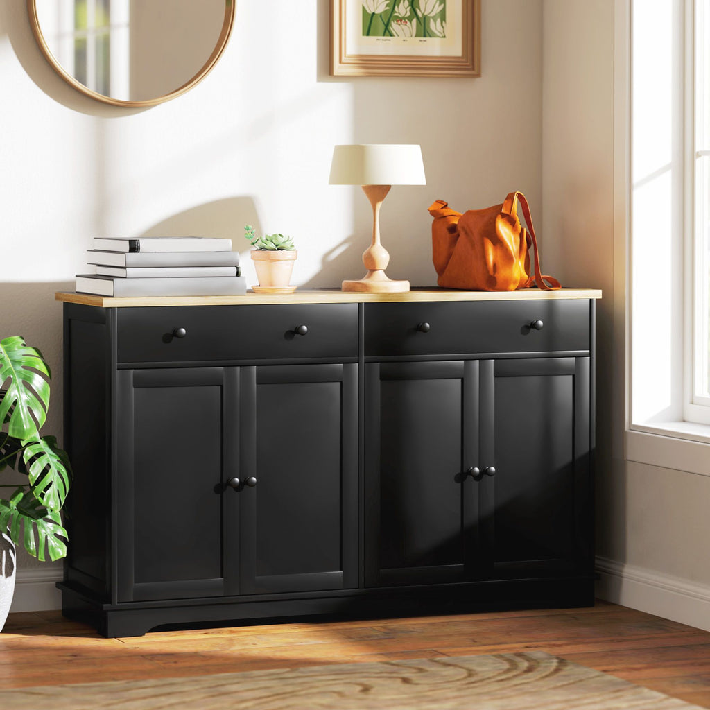 Modern Black Sideboard with Drawers and Adjustable Shelves