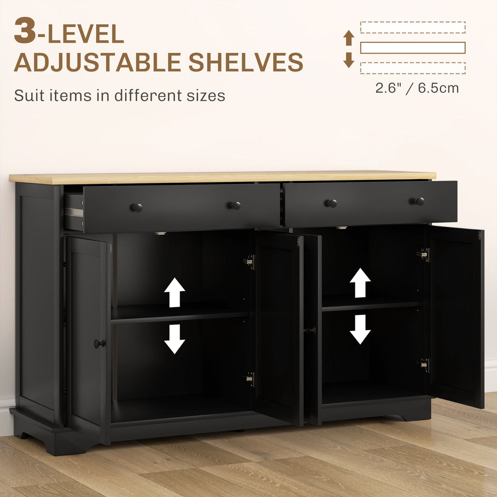 Modern Black Sideboard with Drawers and Adjustable Shelves