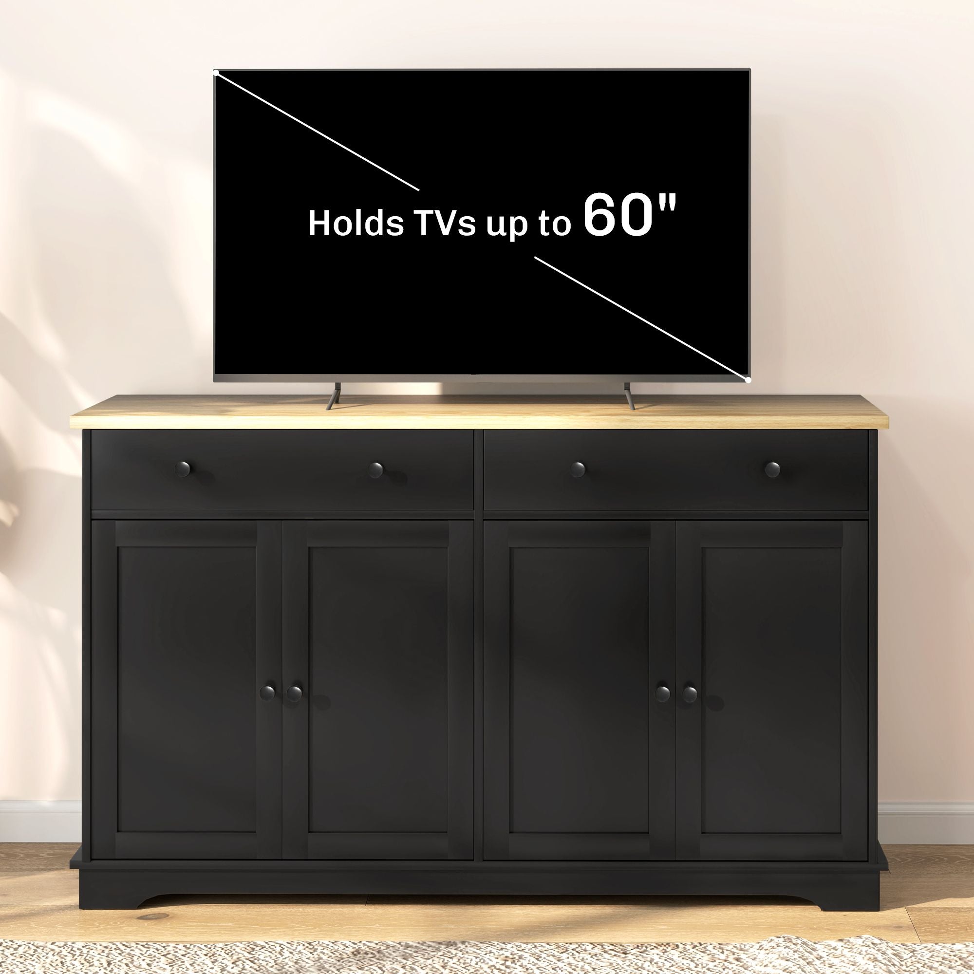 Modern Black Sideboard with Drawers and Adjustable Shelves