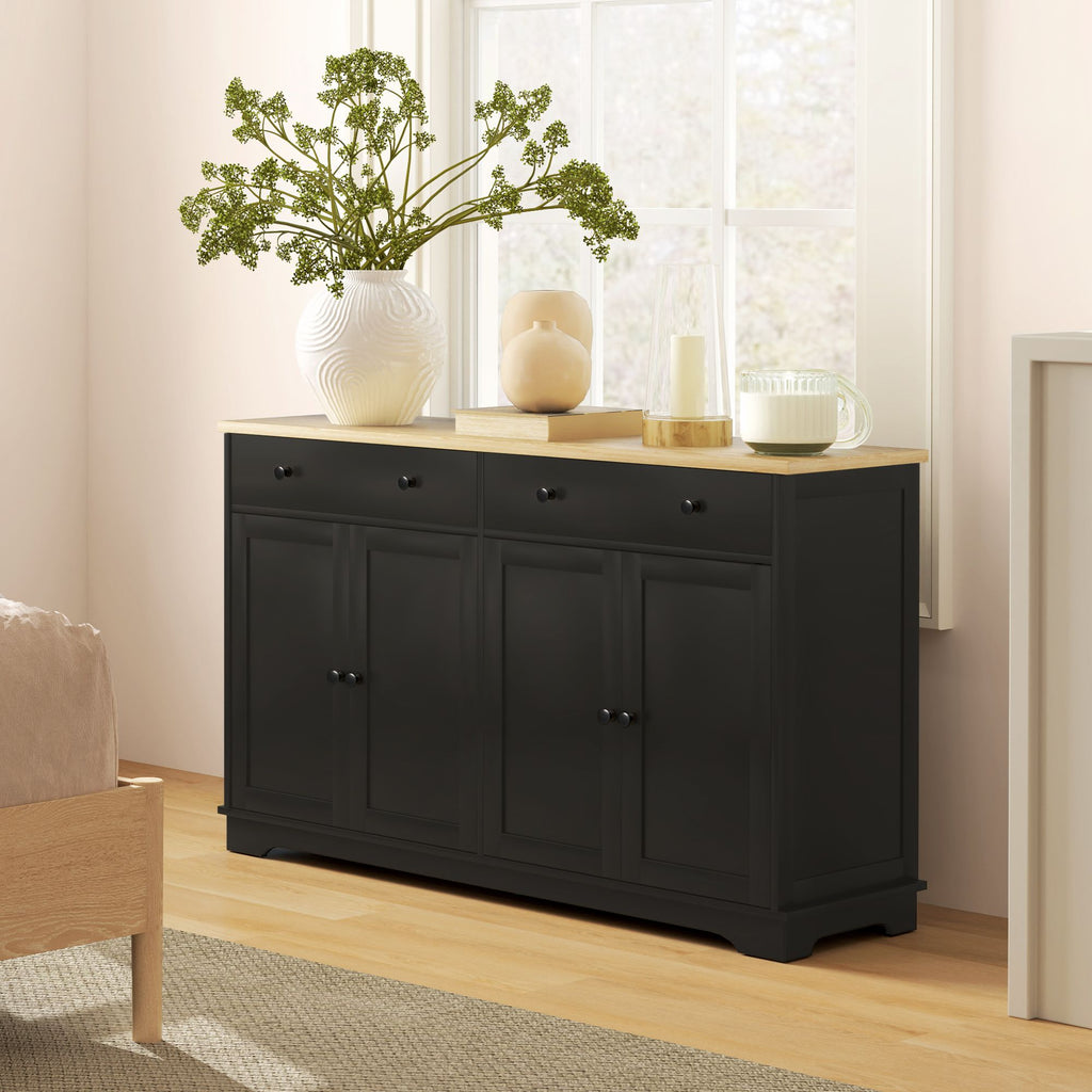 Modern Black Sideboard with Drawers and Adjustable Shelves